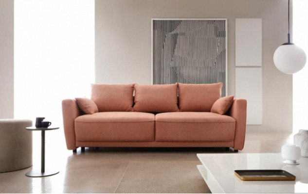 Three Seater Sofa Upholstered Sofa Sleeping Function Couch Fabric Pink Seater