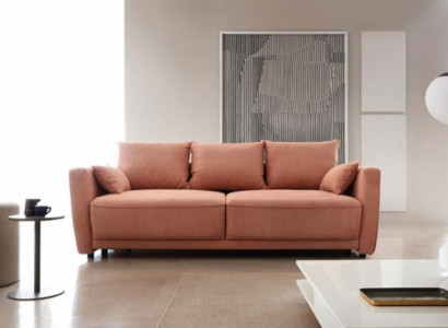 Three Seater Sofa Upholstered Sofa Sleeping Function Couch Fabric Pink Seater