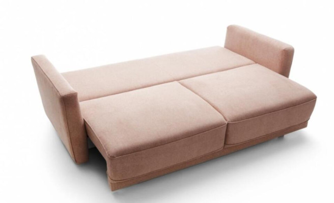 Three Seater Sofa Upholstered Sofa Sleeping Function Couch Fabric Pink Seater