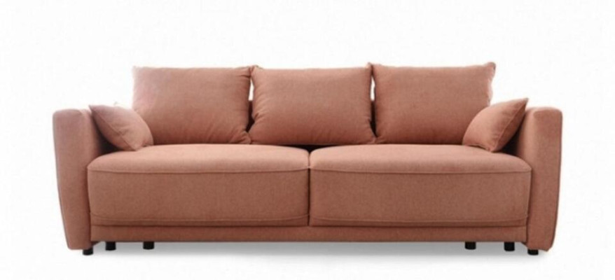 Three Seater Sofa Upholstered Sofa Sleeping Function Couch Fabric Pink Seater