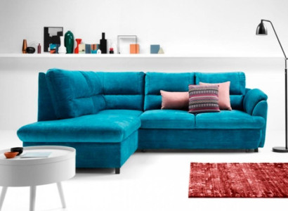 Sofa Corner suite Corner sofa L-shape Fabric sofa Couch Blue Upholstered sofa Seat