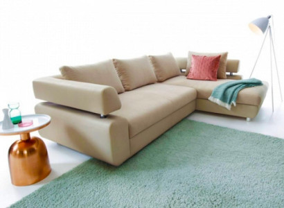 Corner suite fabric sofa Beige Corner sofa Bed function L-shape upholstered sofa