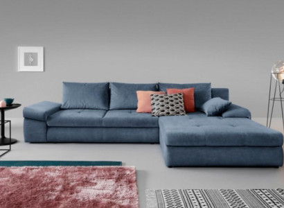 Fabric sofa Corner suite Corner sofa L-shape Blue Upholstered sofa Lying surface