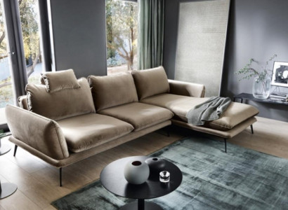 Corner suite fabric sofa Beige Corner sofa L-shape upholstered sofa Sofa Living room
