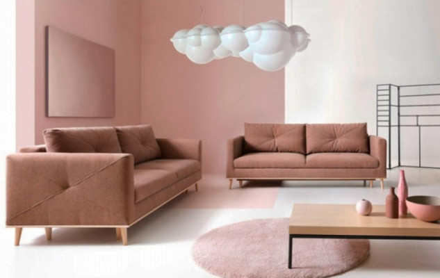 Two-seater Sofa 2 Seater Fabric Sofa Pink Fabric Couch Upholstered Sofa Furniture