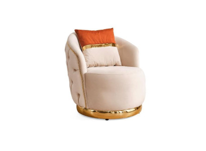 Design Seater Luxury beige Armchair Relax Textile with stainless steel Armchair Club