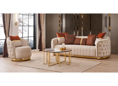Set 2 pieces Living room Sofa set Three-seater Sofa Couch Modern Armchair Textile