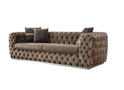 Sofa 3 Seater Upholstered Sofa Brown Textile Seat Design Couch Modern Chesterfield