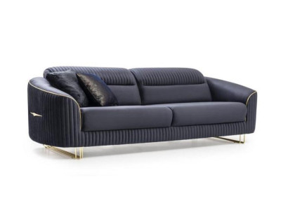 Sofa 3 Seater Upholstered Sofa Blue Textile Seat Design Couch Modern new