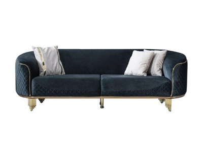 Modern new Sofa 3 Seater Upholstered Sofa Blue Textile Seat Design Couch