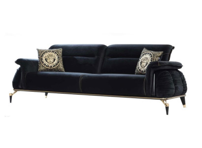 Sofa 3 Seater Black Chesterfield Designer Furniture Living room Sofas Luxury