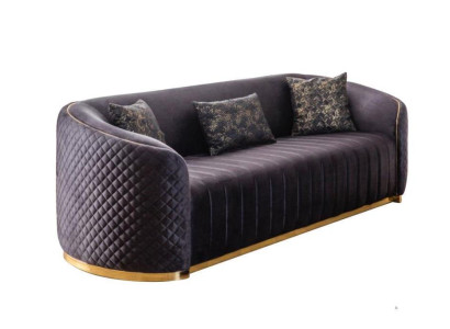 Sofa Luxury Living room Modern Three Seater Furniture Black 3 Seater Wood Textile