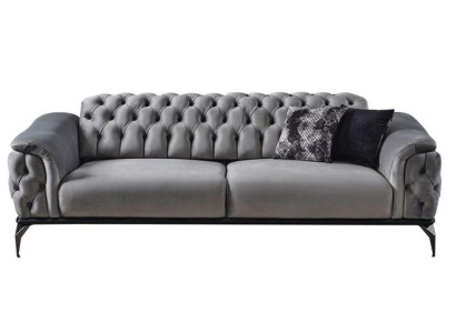 Designer Sofa 3 Seater Chesterfield Couch Upholstery Sofas Design Gray Seat Pad