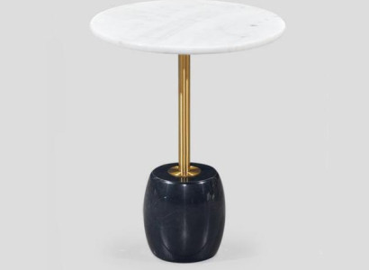 Designer round side table with marble top. High-quality coffee table