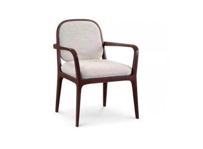 Designer Gray Upholstered Chair Dining room Furniture Brown Wooden Frame Armchair Chair