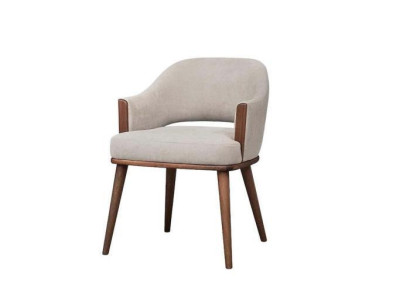 Beige upholstered chair wooden frame kitchen chair armrests chair