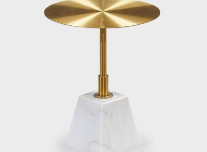 Round high-quality metal side table. Stylish coffee table and design