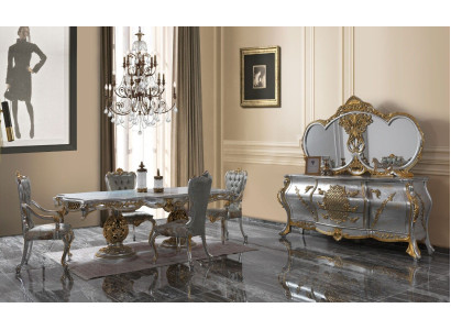 Dining set Dining room Dining table Chairs Wood Set 11pcs Gray Baroque Sideboard