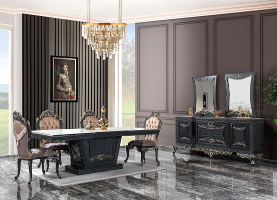 Dining set Dining room Dining table Chairs Wood Set 12pcs Gray Baroque Sideboard