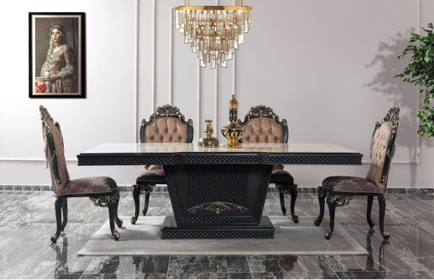 Dining set Dining room Dining table Chairs Wood Set 12pcs Gray Baroque Sideboard