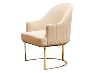 Beige Dining room Chair Designer Single Seater Textile Furniture Upholstered Chairs
