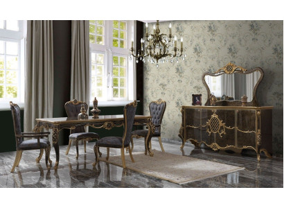 Dining room Luxury Dining set Sideboard Dining table Chairs Wood 10pcs Brown