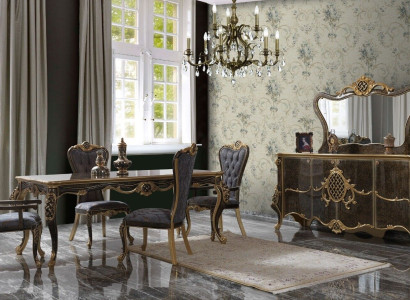 Dining room Luxury Dining set Sideboard Dining table Chairs Wood 10pcs Brown