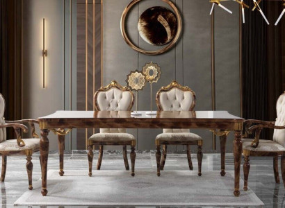 Classic Dining set Dining room Dining table Wood Set 7pcs Brown Table