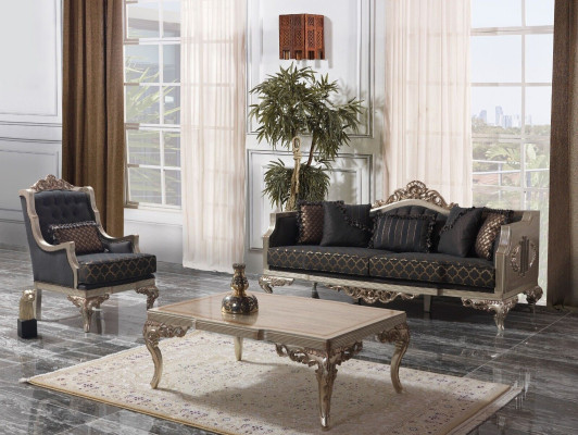 Upholstered sofa suite sofa set three-seater armchair fabric sofa gray table 3 pieces