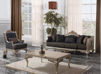 Upholstered sofa suite sofa set three-seater armchair fabric sofa gray table 3 pieces