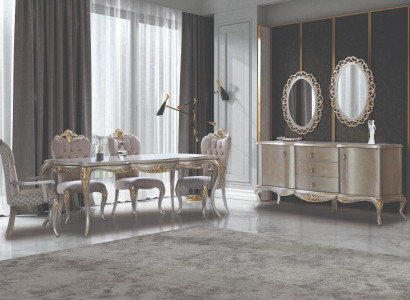 Complete e Dining set Table Sideboard Dining room Dining table Wood Set 12pcs Beige