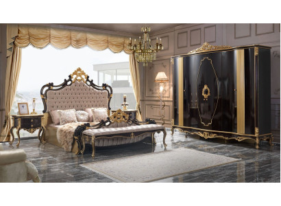 Chesterfield Luxury Bedroom Suite Bed Double bed 5pcs Black