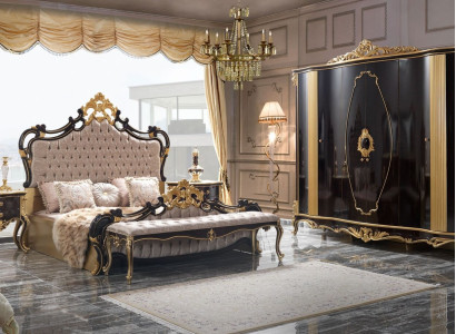Chesterfield Luxury Bedroom Suite Bed Double bed 5pcs Black