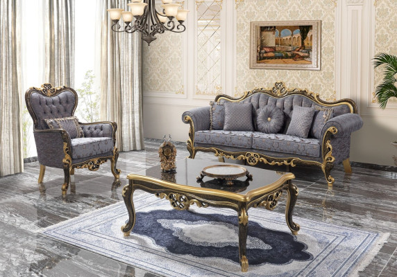 Chesterfield sofa set upholstered sofa blue three seater armchair set