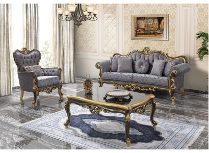 Chesterfield sofa set upholstered sofa blue three seater armchair set