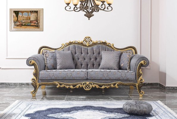 Chesterfield sofa set upholstered sofa blue three seater armchair set