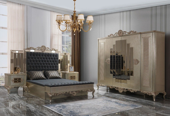 Double bed Chesterfield Luxury Bedroom Suite Bed 5tlg Gold Beds