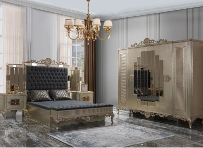 Double bed Chesterfield Luxury Bedroom Suite Bed 5tlg Gold Beds