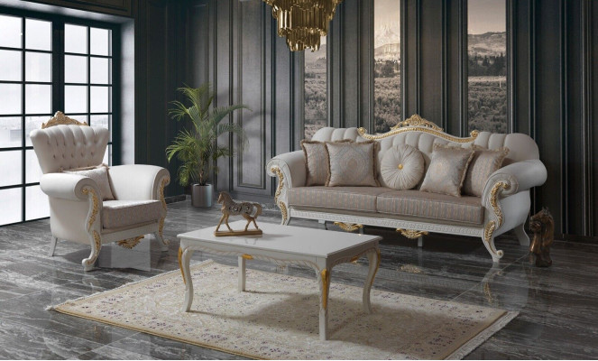 Suite Sofa Upholstered Sofa Chesterfield Sofa set Fabric Sofa Beige Sofas