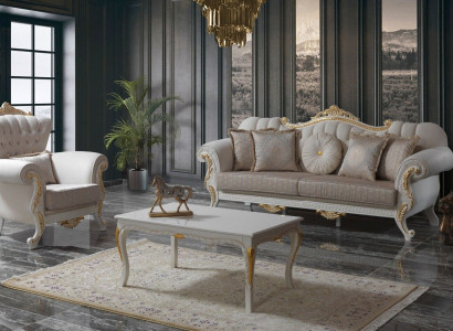 Suite Sofa Upholstered Sofa Chesterfield Sofa set Fabric Sofa Beige Sofas