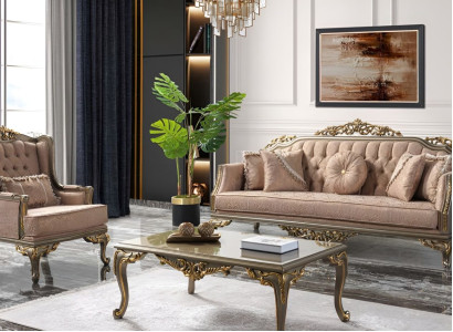 Luxury complete e couch set sofa set fabric sofa beige upholstered sofa
