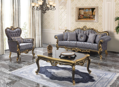 Sofa set Chesterfield upholstered sofa Blue three-seater armchair set