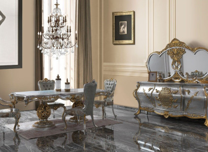 Dining room Suite Dining table Chairs Wood Set 9pcs Gray Baroque