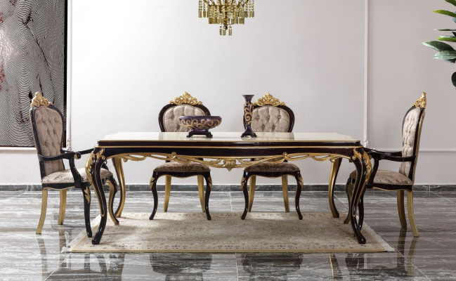 Dining set dinette Dining room Dining table Chairs Wood 9pcs Brown Baroque