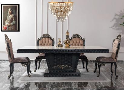 Dining corner Dining set Dining room Dining table Chairs Wood Set 9pcs Gray Baroque