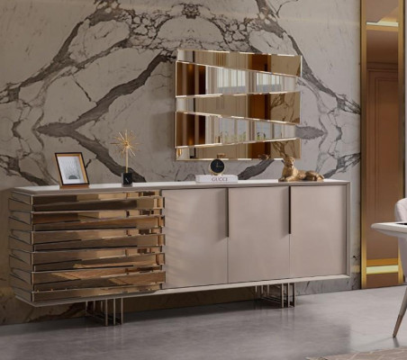 Sideboard Sideboard Chest of drawers Wood Wardrobe Beige Gold Luxury Living room