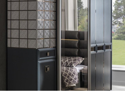Modern Wardrobe Wardrobe Bedroom Cabinets Gray Wood Mirror