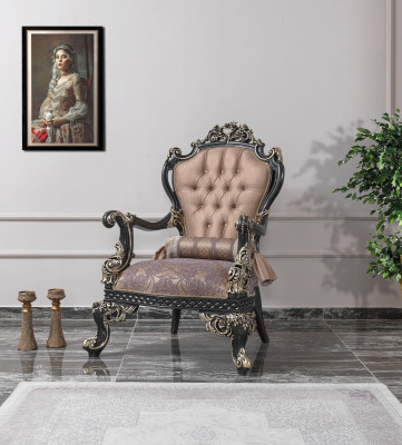 Armchair Beige Wing Chair Baroque Seater Fabric Polyester Living room
