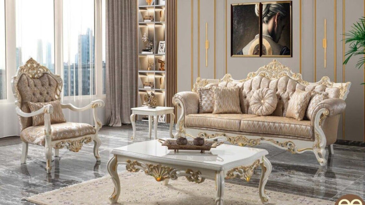 Luxury Sofa Set Suite Upholstered Sofa Chesterfield Fabric Sofa Beige