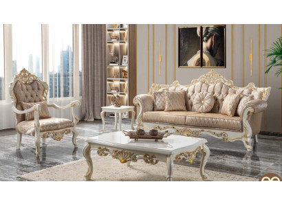 Luxury Sofa Set Suite Upholstered Sofa Chesterfield Fabric Sofa Beige